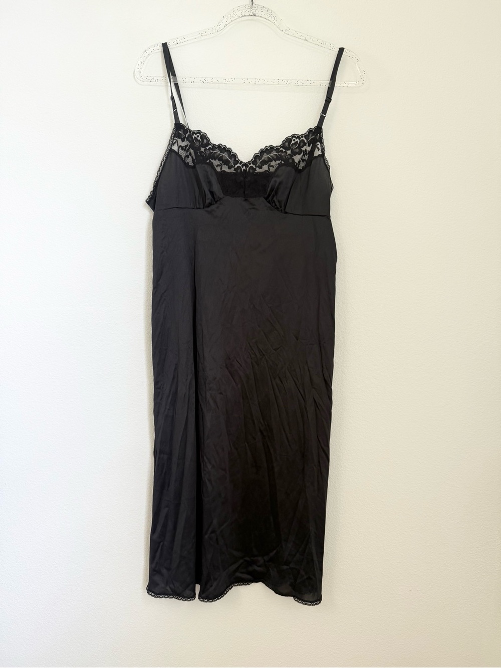 Vassarette Womens Black Vintage Look Full Slip Lingerie Spaghetti Strap Lace L
